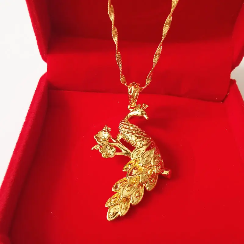 24K tikro Aukso Užpildytas Karoliai Moterų Povas Pakabukas & Karoliai Waterwave Grandinės Collier Femme Choker Retro Pareiškimą Papuošalai