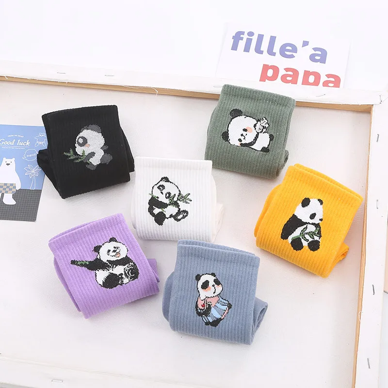 3 Poros Daug Japonų Stiliaus Pavasario Saldainiai Spalvos Medvilnės Ilgas Kojines Moterų Animacinių Filmų Mielas Panda 
