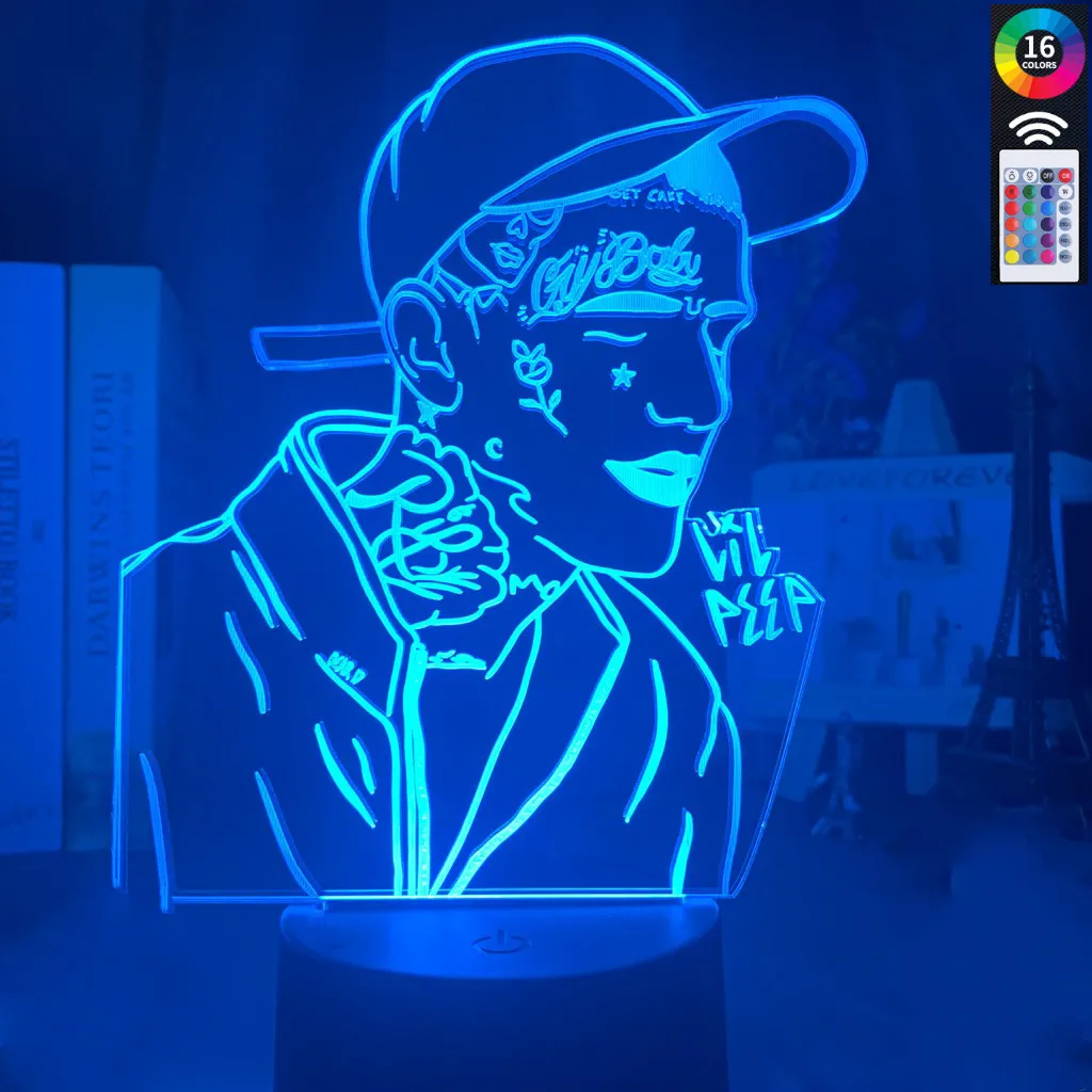 3D Apdailos lempos Amerikiečių Reperis Lil Peep Led Nakties Šviesos Spalvinga naktinė lempa Dovana Gerbėjų Dropshipping 3d Lempos Įžymybė