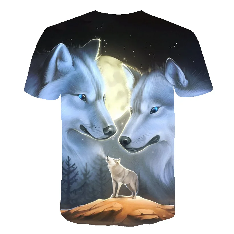 3D Atspausdintas Vyrų marškinėliai Gyvūnų Vilkas t-shirt Populiarus 3D Spausdinimo Mėlyna Viršų Ir Trišakiai Vasaros Nauji vyriški Mėnulis Marškinėliai trumpomis Rankovėmis
