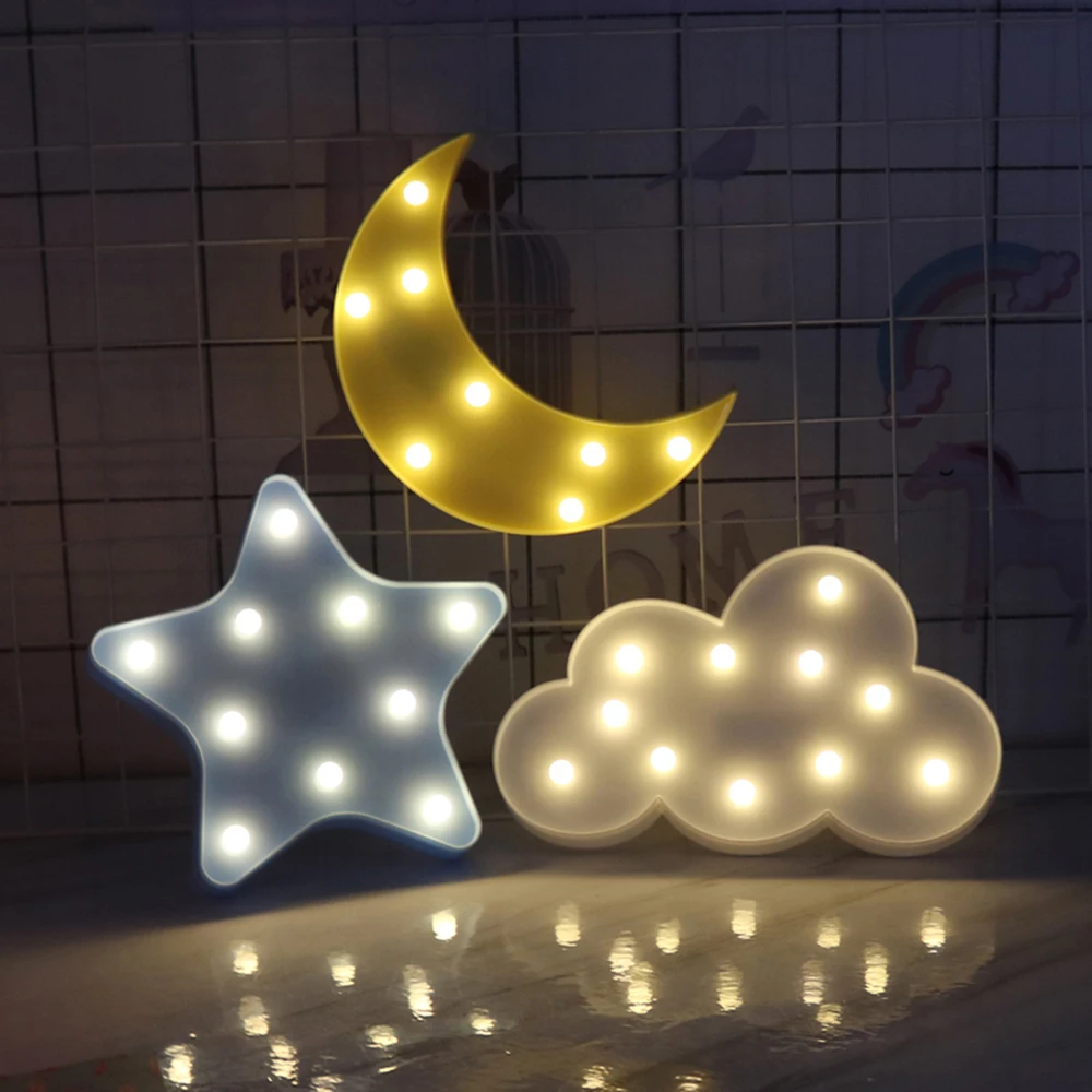 3D LED Nakties Šviesos Mielas Žvaigždė, Mėnulis, Debesis Dizaino Sienos Darbalaukio Papuošalai Vaikams vaikų Darželio Lempos Kalėdų Miegamojo Puošmena