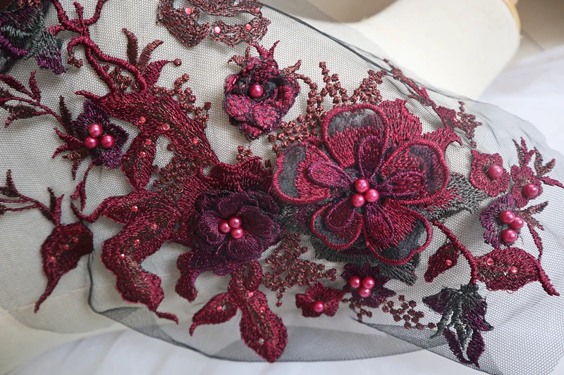 3D nėrinių aplikacijos gėlės, siuvinėtų nėrinių appliques pleistrai farbics mergaičių šokio kostiumų haute couture