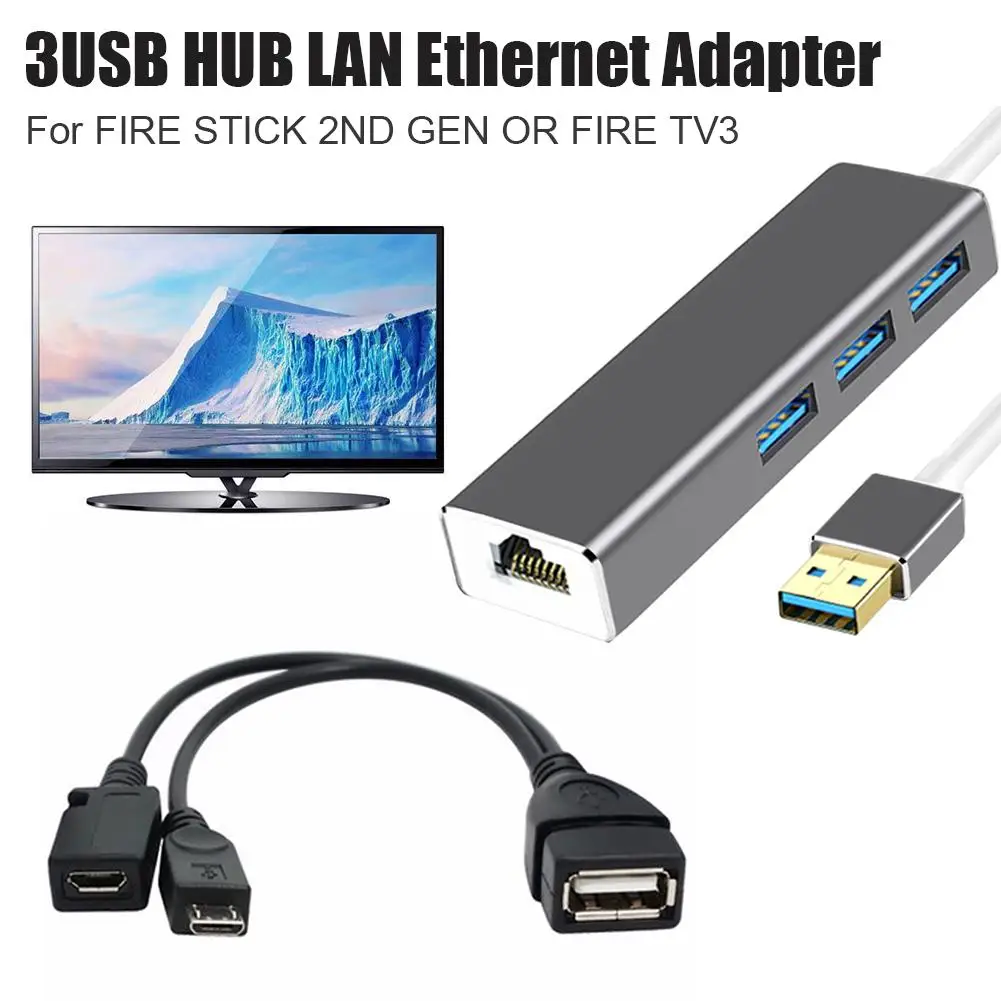 3USB HUB LAN Ethernet Adapteris, OTG USB Kabelis GAISRO STICK 2ND GEN Ar GAISRO TV3 Sustabdyti Buferinė