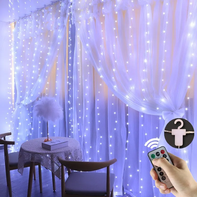 3m LED Užuolaidos String Žibintai Su Kabliu Nuotolinio Girliandą Pasakų Žibintai Sodo Kalėdų Lauko Patalpų Apšvietimas Už Lango Miegamasis
