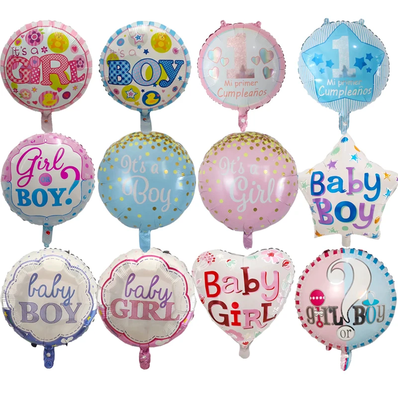 50pcs 18inch rožinė mėlyna Lyčių Atskleisti Balionas Berniukas ar Mergaitė 1st 2st gimtadienio Šaliai folijai, Balionas kūdikių dušas, Prekes vaikams, žaislai