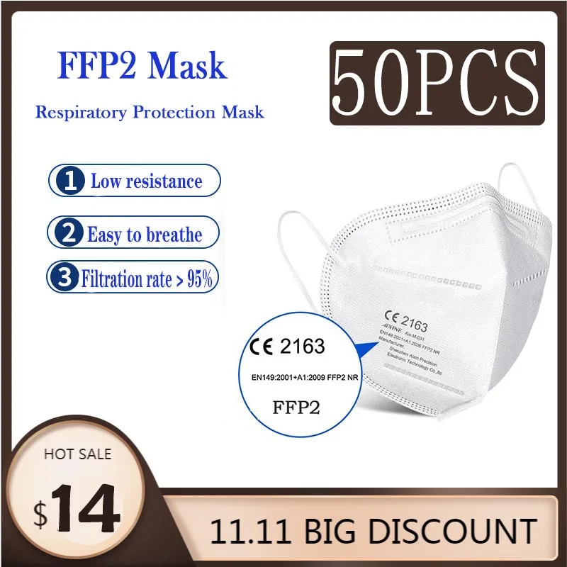 50pcs ffp2 mascarillas ce sertifikuota kaukė kaukės ffp2reutilizable suaugusiųjų fpp2 kaukė ispanija mascherine fpp2 daugkartinio naudojimo mascherina ffpp2