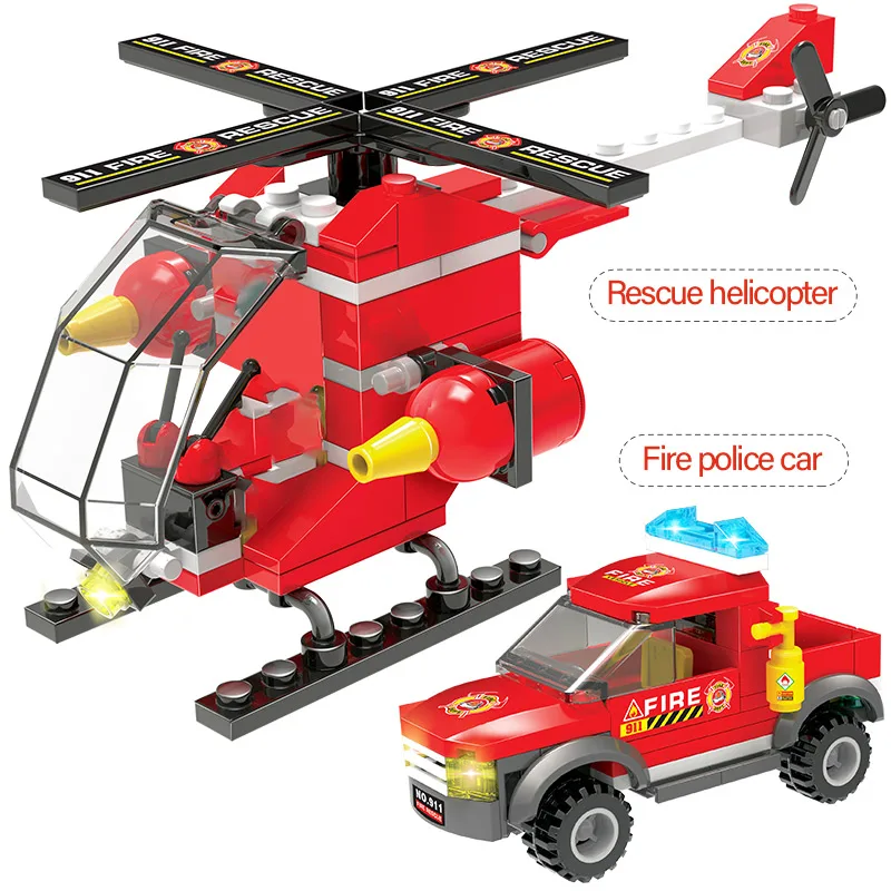 593PCS Miesto Karinės Policijos Serijos Pakrančių Gaisro Automobilių Sunkvežimių Statybinių Blokų Suderinama Miesto Priešgaisrinės Stoties Plytų Žaislai Vaikams