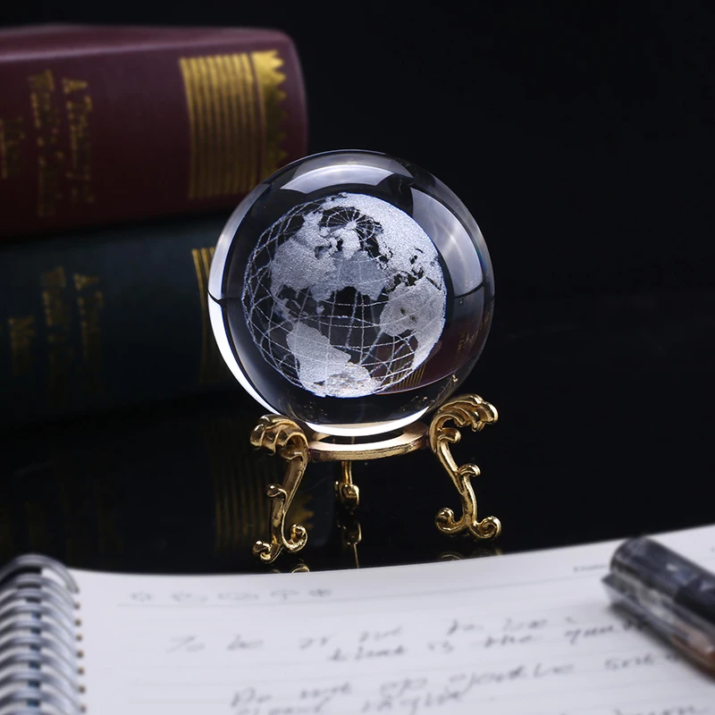 6cm 3D Žemės Miniatiūriniai Modelio Lazeriu Graviruotas Krištolo Rutulį Stiklo Pasaulyje Kristalų Amatų Ornamentu Namų Apdailos Srityje Dovana