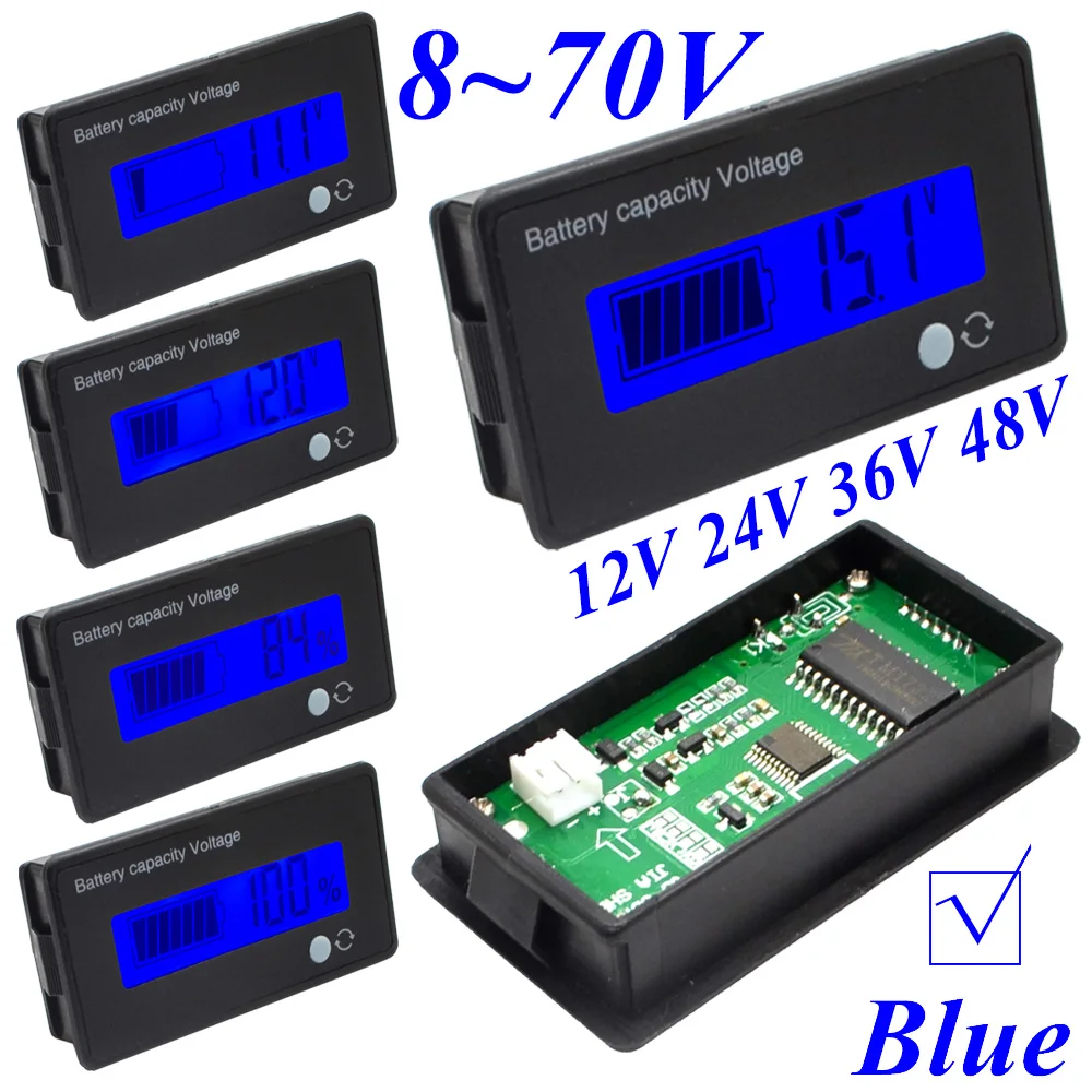 8-70V Mėlyna LCD Švino Rūgšties Ličio Baterijos Talpos Indikatorius Digital Voltmeter Įtampos Testeris Nemokamas Pristatymas 10000869_B