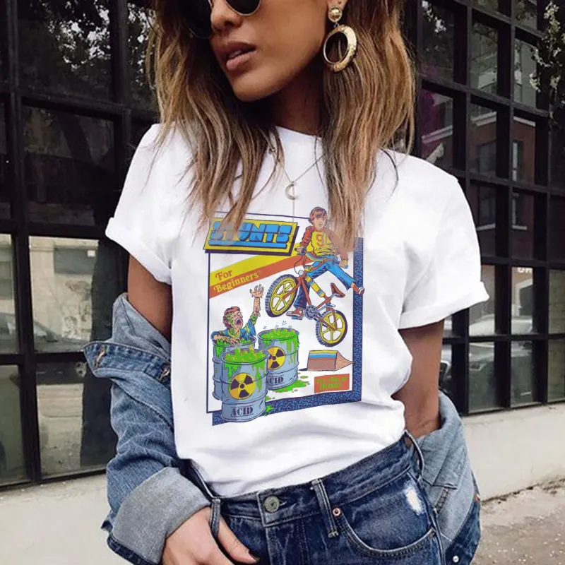 80-ųjų, 90-ųjų Derliaus Marškinėlius Triukus Pradedantiesiems Grafinis Tees Harajuku Kawaii Streetwear Tumblr Juokingi marškinėliai Balti Moterų marškinėliai