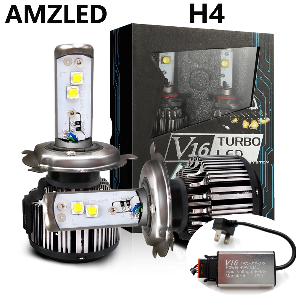 AMZLED Turbo LED Žibintų V16 Auto Žibintai H4 Hi/Lo Automobilių Žibintų Lemputės 6000K 60 W High Power Super Šviesus EMS Canbus Žibintai RU