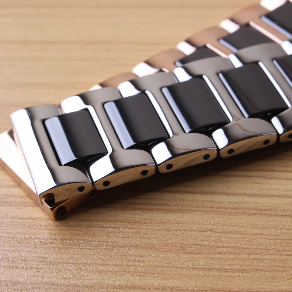 AUKŠTOS Kokybės Keraminis + Nerūdijantis Plienas Watchband Laikrodžių dirželiai Drugelis Sagtis Apyrankę kaip 14mm 16mm 18mm 20mm 22mm rosegold metalai