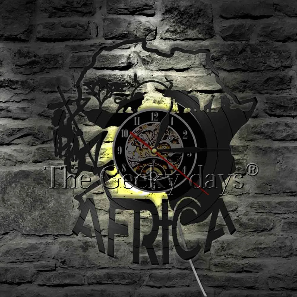 Afrikoje vietovės Laukinių gyvūnų karalystė Sienos Meno Dekoro Vinilo Įrašas Modernaus Dizaino Sieninis Laikrodis Sienų Apdaila