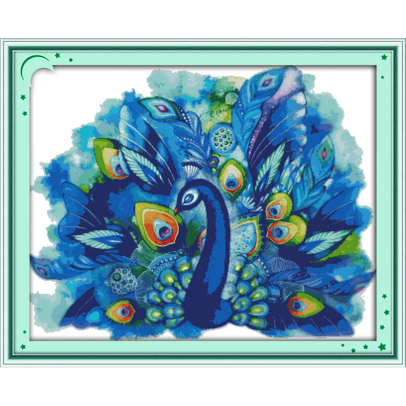 Amžinos Meilės Blue Peacock (1) Kinijos Kryželiu Rinkiniai Ekologinės Medvilnės Antspaudu 14 11CT 