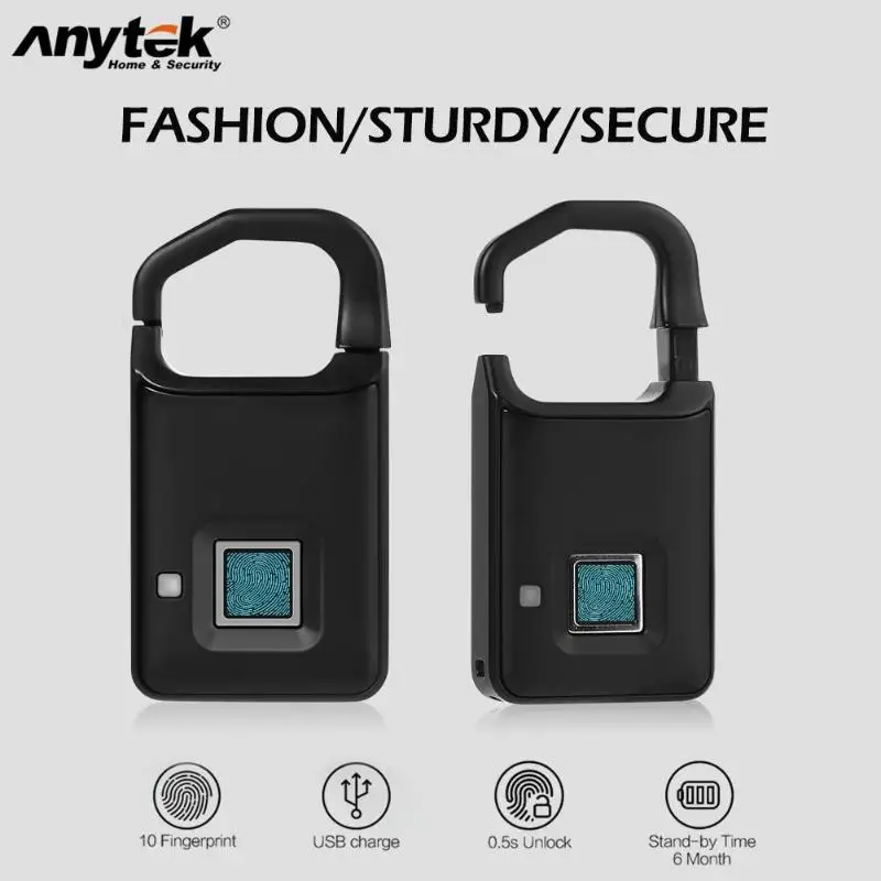 Anytek P4 pirštų Atspaudų Lock USB Įkrovimo Smart Keyless Anti-Theft Spynos Lagaminą Durų Užraktas apsaugos nuo Įsilaužimo Signalizacijos