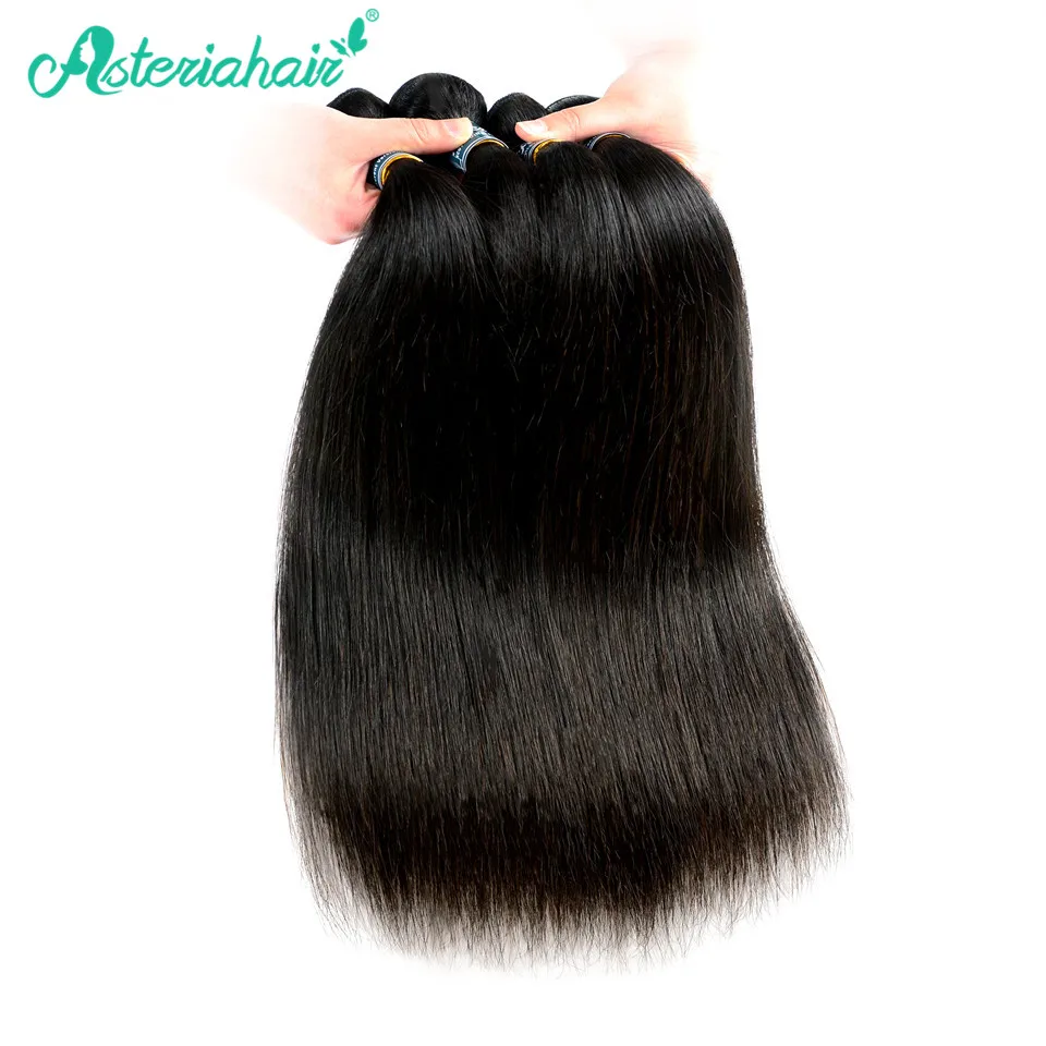 Asteria Tiesūs Plaukai Ryšulių Brazilijos Plaukų Pynimas 1 Bundle 3 AR 4 Komplektus 8-26 Colių Remy Žmogaus Plaukų priauginimas NaturalBlack