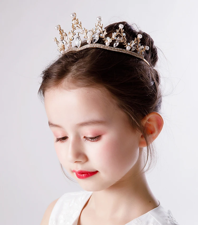 Aukso Vestuvių Plaukų Aksesuarai Bridemaid Crystal Pearl Rožančiai Ir Karūnos Princesė Mergaičių Vaikai Diadem Karšto Pardavimo Vaikams, Papuošalai