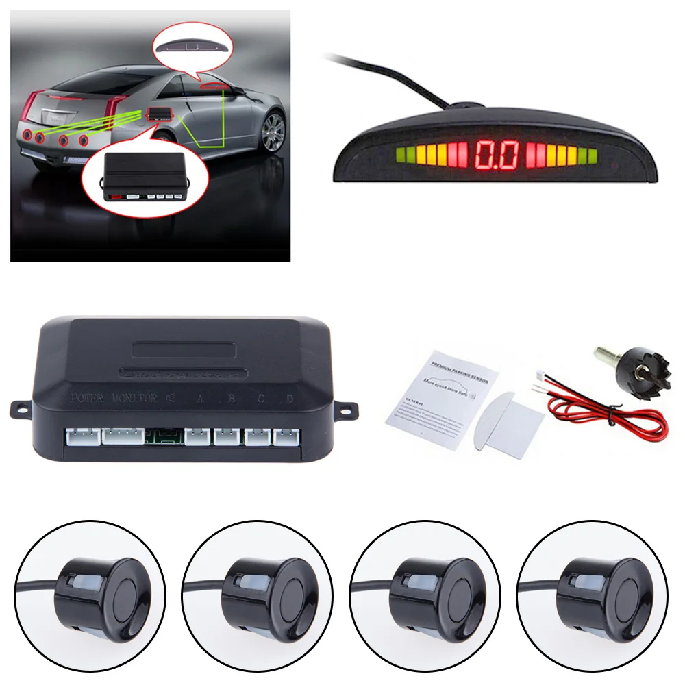 Automobilių Auto Parktronic Parkavimo Jutiklis LED Su 4 Jutikliai ir Atbulinės Atsarginės Automobilių Parkavimo Radaras Stebi Detektorių Sistema foninio Apšvietimo Ekranas