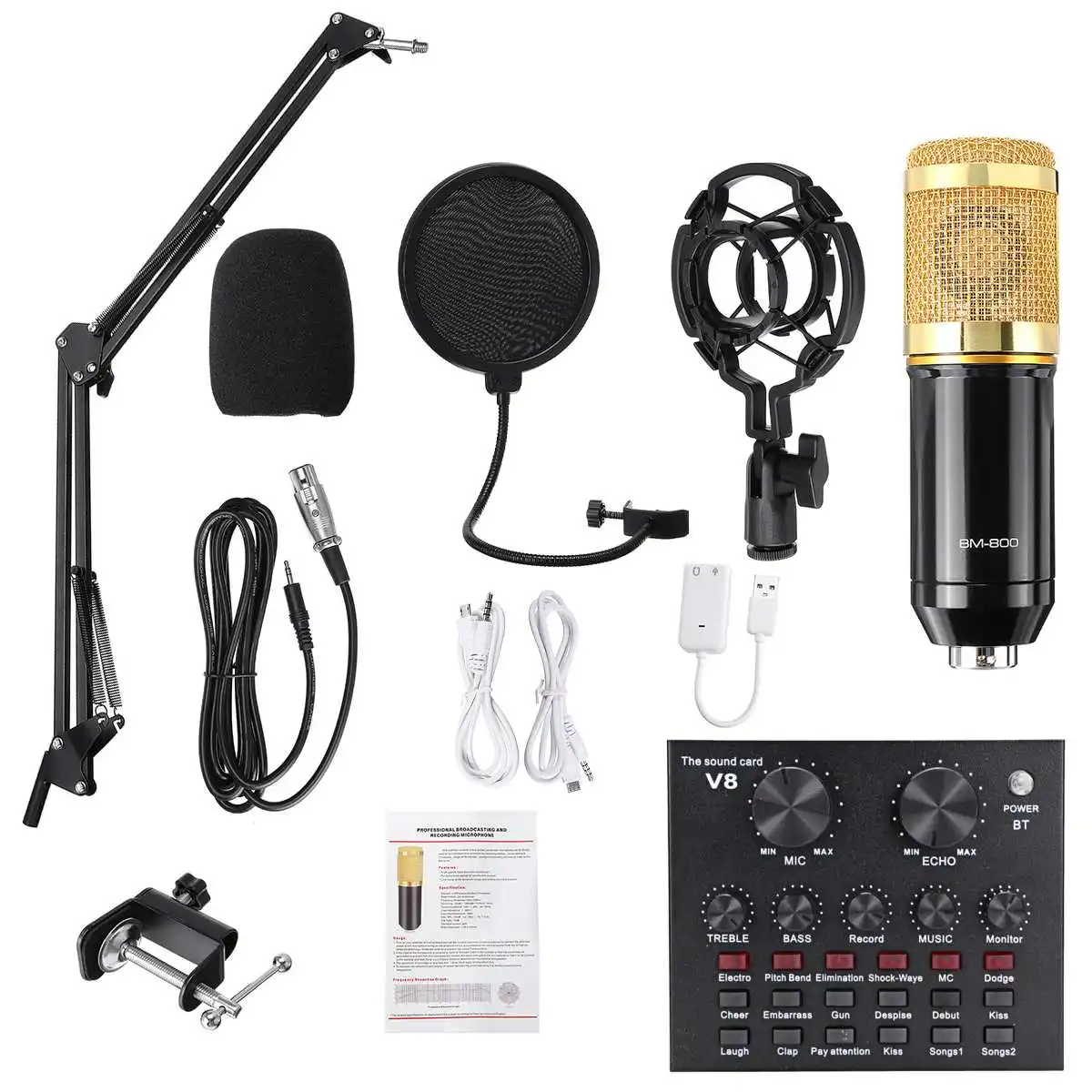 BM800 Pro Mikrofonas Maišytuvas Garso dj MIC Stand Kondensatoriaus USB Bevielis Karaoke KTV Profesionalus Registravimo Live 