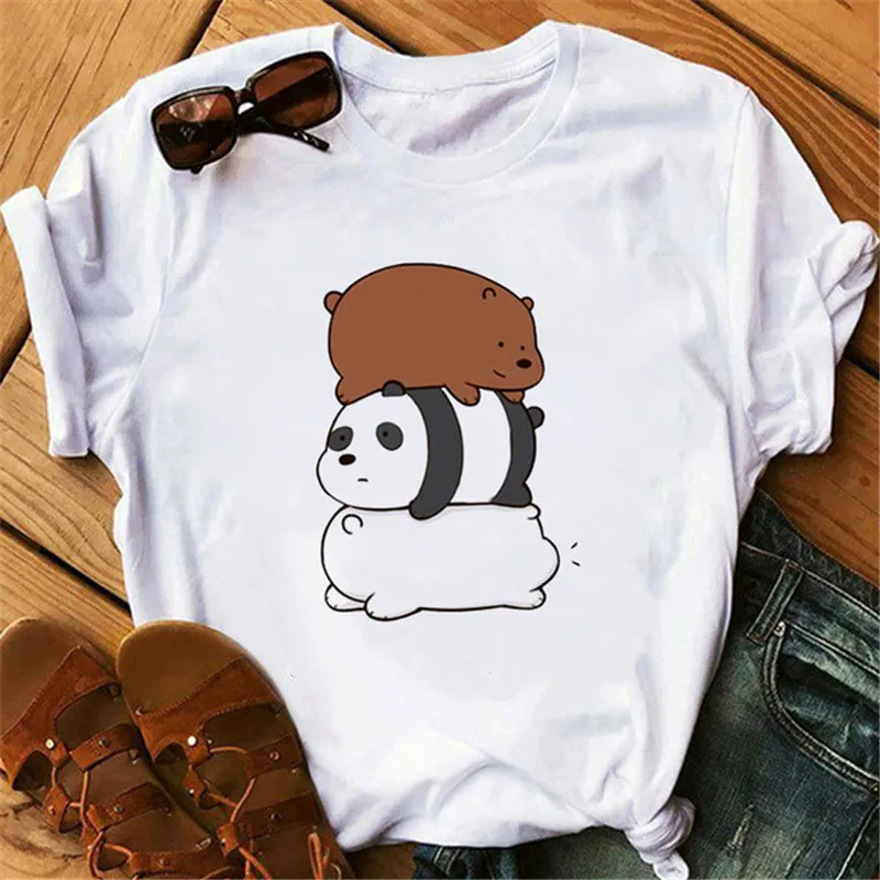 Baltasis Lokys Rudasis Lokys Panda Print T-marškinėliai Moterims Kawaiii Animacinių filmų Tee Marškinėliai Grafinis Viršūnės T-shirt Juokinga Moteriška T Shirts