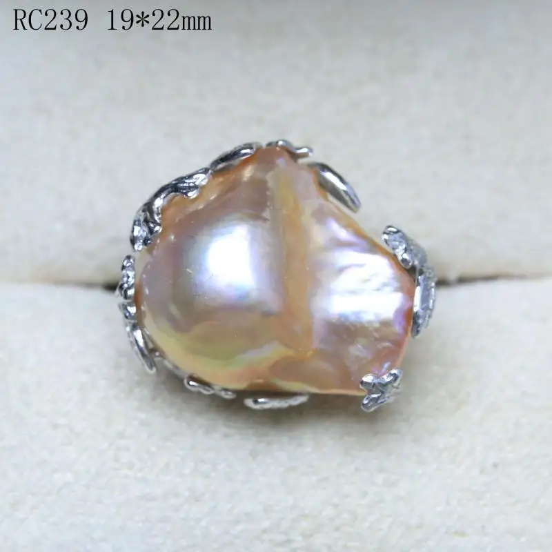 BaroqueOnly 925 Sidabro natūralių gėlavandenių perlų 14-18mm blizgančios mišrus spalva Baroko Perlas Žiedas, Moterų Dovanos RC-1 kolonėlė
