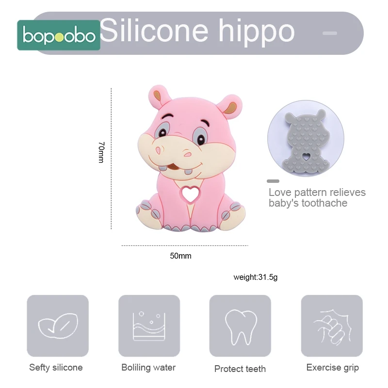 Bopoobo 1PC BPA Free Hippo Kramtyti Silikono Hippo Karoliai BPA Free Baby Teether Silikono Teether Žaislas Vaikams