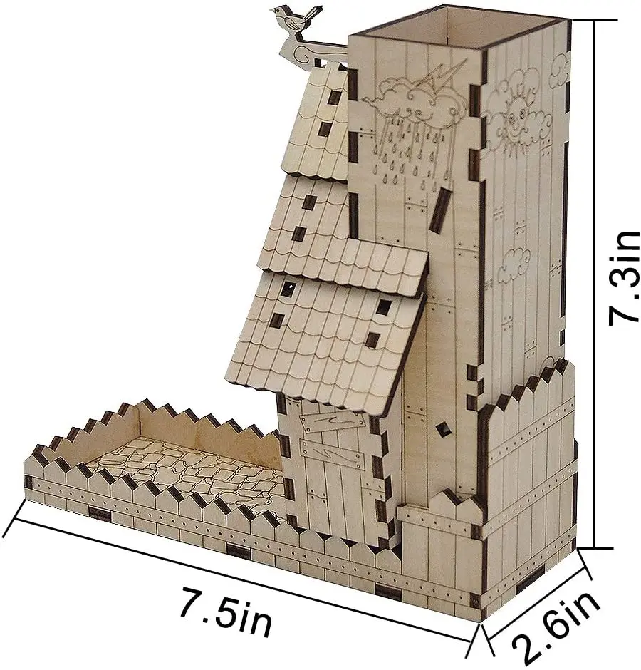 CZYY Paukščių Lesyklėlę Dice Tower su padėklu Medienos pjovimas Lazeriu, Puikiai tinka Sparnų ir Kiti Stalo Žaidimai
