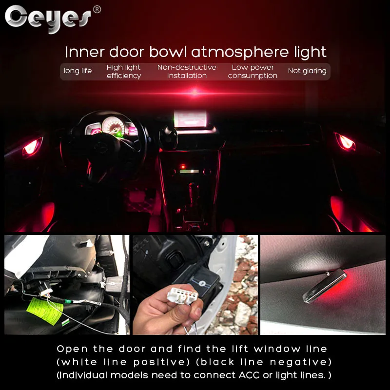 Ceyes 4pcs Automobilį Aplinkos Vidinės Durys Dubenį rankena LED Porankiu Atmosfera Šviesos Dekoratyvinės Lempos Juostelės Auto Turėklą, Šviesos Priedai
