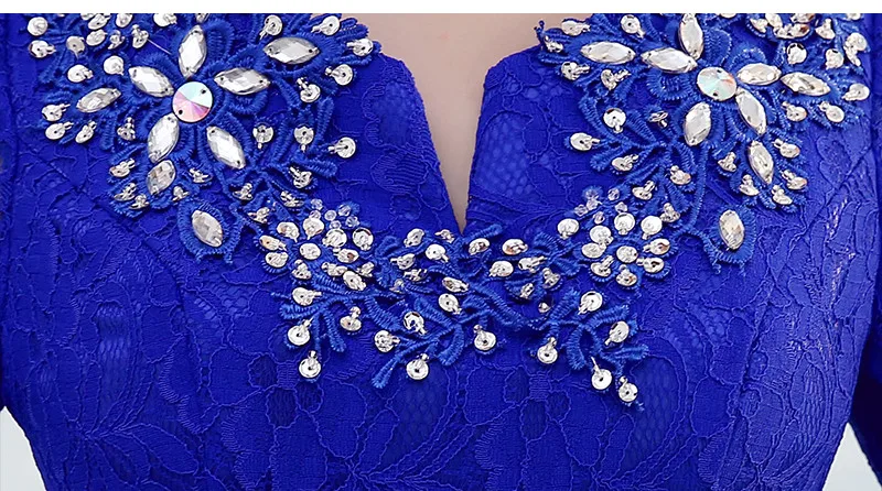 Chalatas De Soriee Naujas Royal Blue Bridesmaid Dresses Pusė Rankovės Nėrinių Duobute Siuvinėjimo Elegantiškas Šifono Nuotaka Prom Šalis Suknelė Pigiai