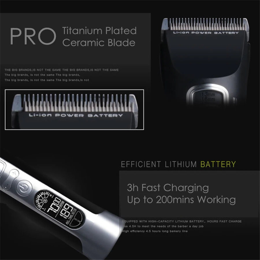 Codos Profesionalūs Elektriniai Plaukų Clipper Įkrovimo 2600mA Ličio Baterija Plaukų Žoliapjovės LED Ekranas, Titano Mažesne Mašina