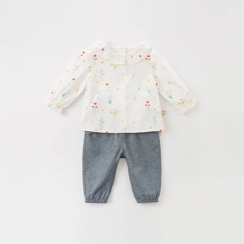 DBJ16671 dave bella pavasario kūdikių mergaičių mados lankas gėlių kišenių kelnės vaikams, visas ilgis vaikai kelnės kūdikiams, vaikiška kelnės