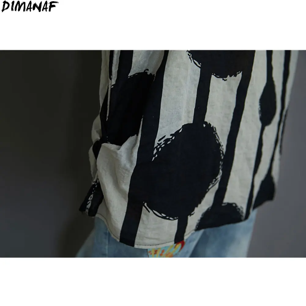 DIMANAF 2021 Plius dydis Moterų Marškinėliai Atsitiktinis Polka Dot Dryžuotas Print T-Shirt Lino Marškinėliai, Naujas Elastinga Vasaros Derliaus Naujas Viršūnes