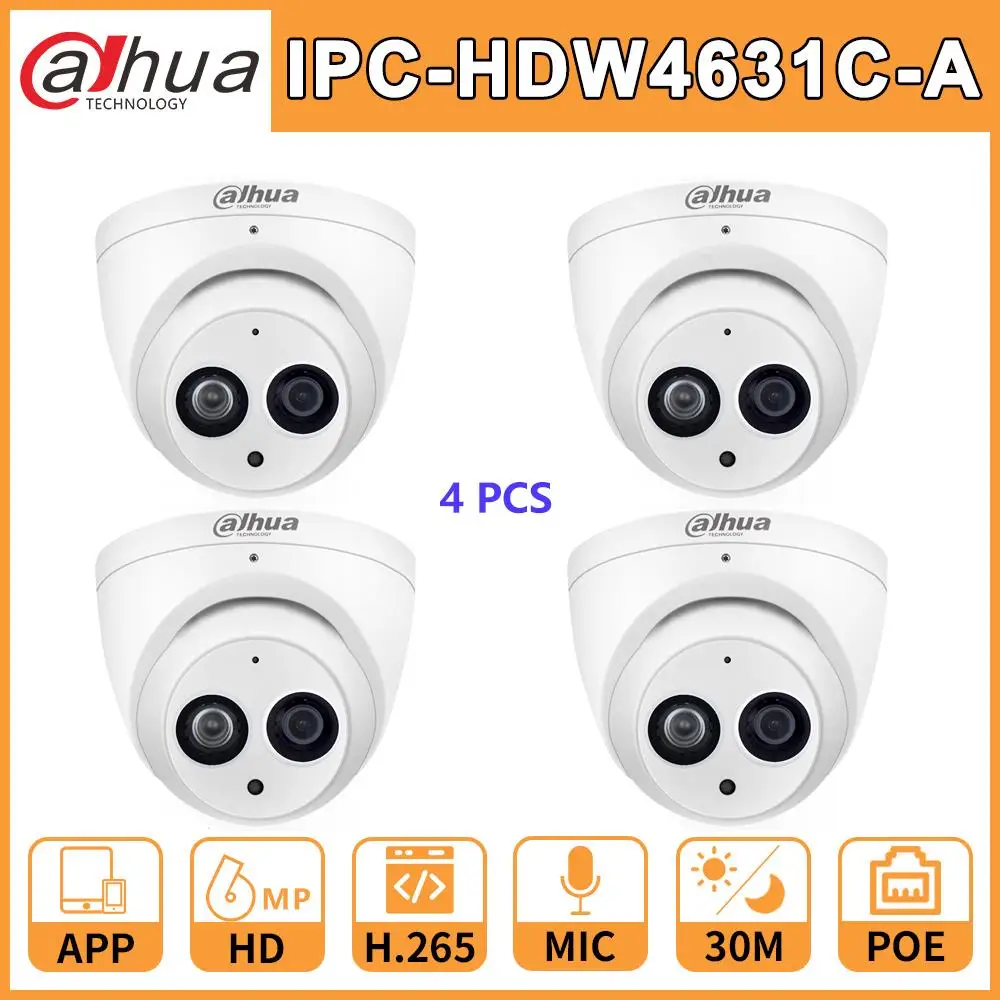 Didmeninė 4 Vnt./Daug IPC-HDW4631C-A Dahua DH HD 6MP Tinklo IP Kameros Atnaujinti iš IPC-HDW4431C-PoE Mini Dome MIC VAIZDO Kamera