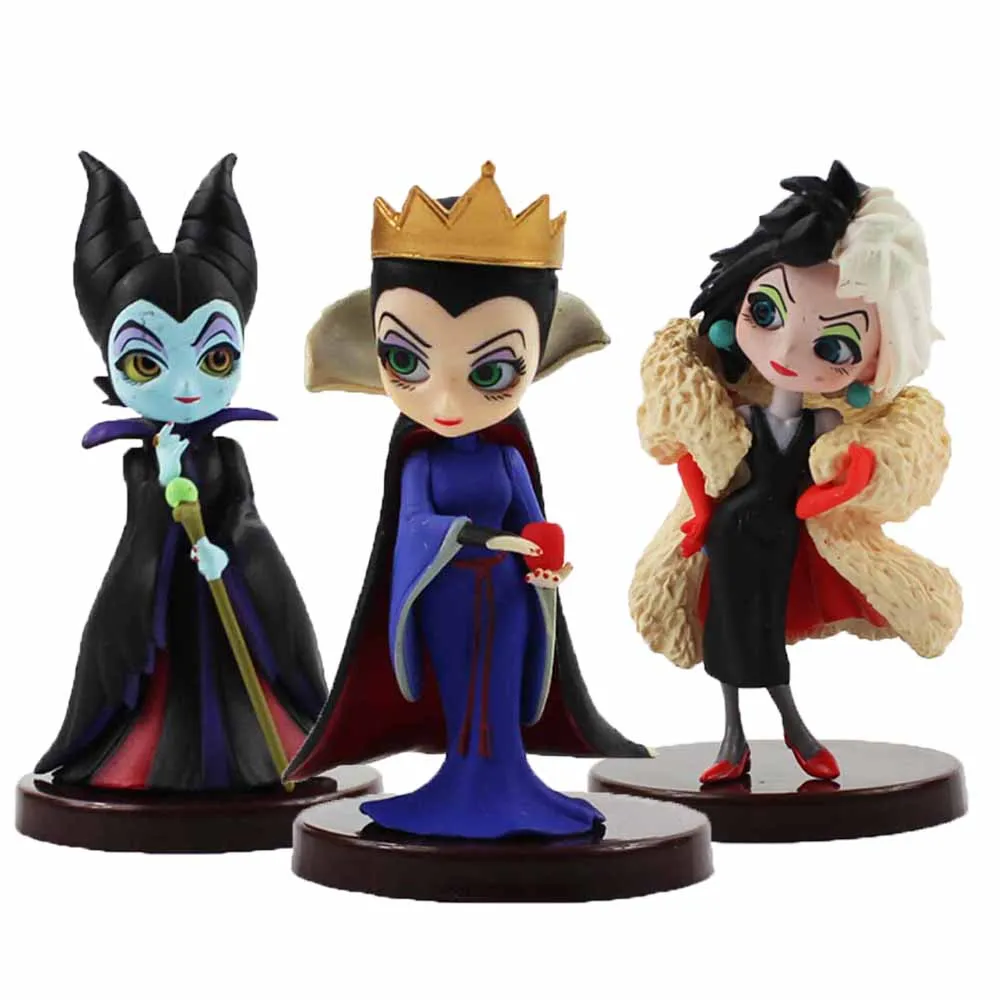 Disney 3PCS Q Posket Petit Piktadariai Nustatyti Palikuonys 2 Maleficent Cruella de Vil Karalienė Veiksmų Skaičius, Modelį, Dovana, Žaislai Vaikams