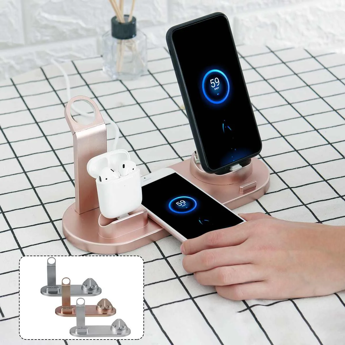 Doko Stotis Greitai, Belaidis Kroviklis 4 1 Wireless Charging Dock for iPhone/Micro-USB/Tipas-C/Airpods Žiūrėti Greito Įkrovimo Stovas