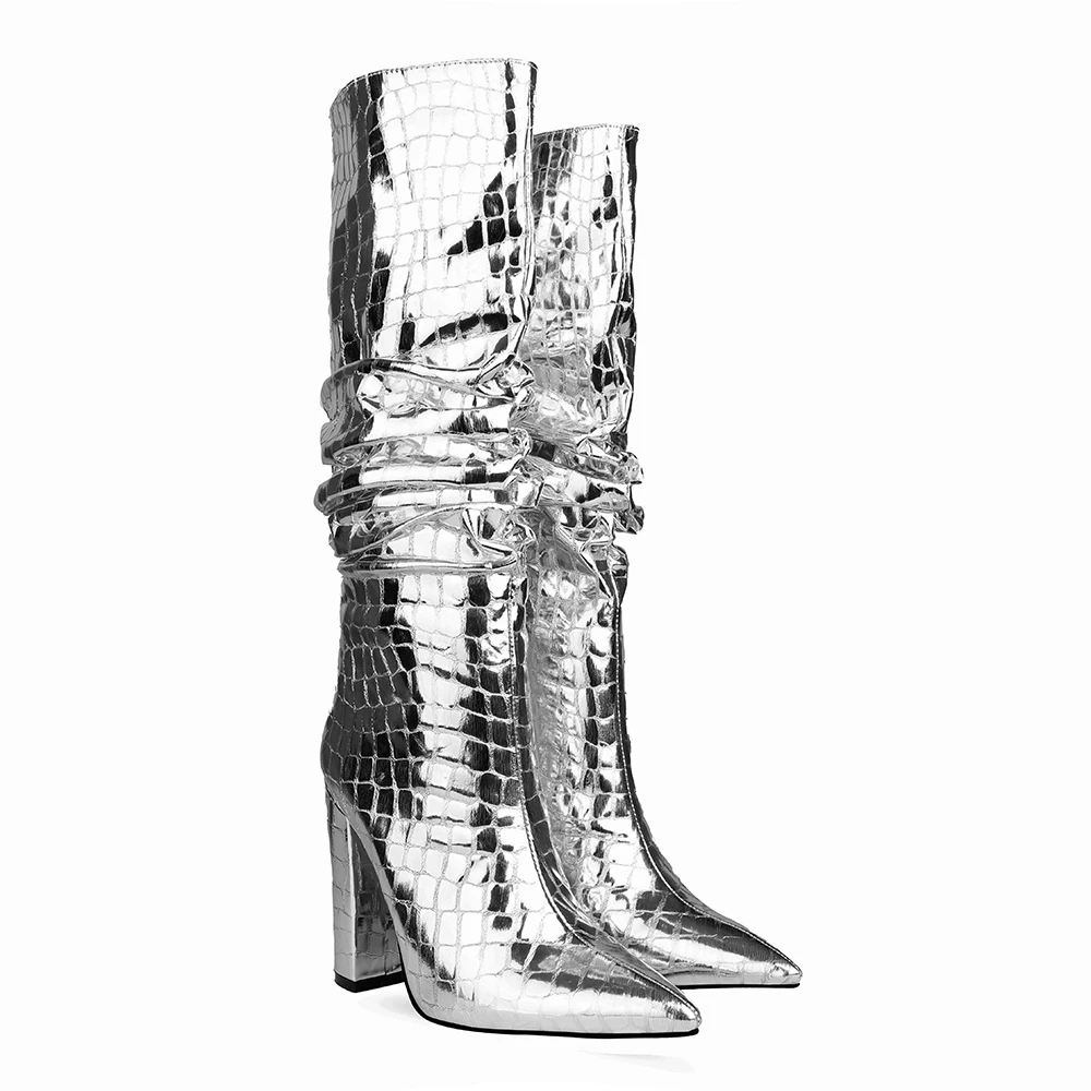 Dovereiss Madingų Moterų Batai Žiemą naujas Elegantiškas, seksualus, Grynas spalvos Užtrauktukas šviesos aukso Stambusis kulniukai Kelio ilgi batai Trumpas, 34-45