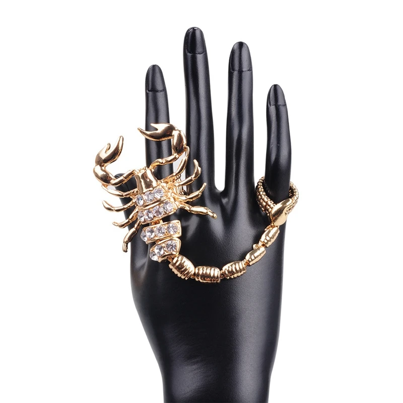 Dviejų dalių Punk Skorpionas Žiedas Ypatingas Rock Stiliaus Papuošalai su Reguliuojamu Kristalai Retro Gyvūnų Stiliaus