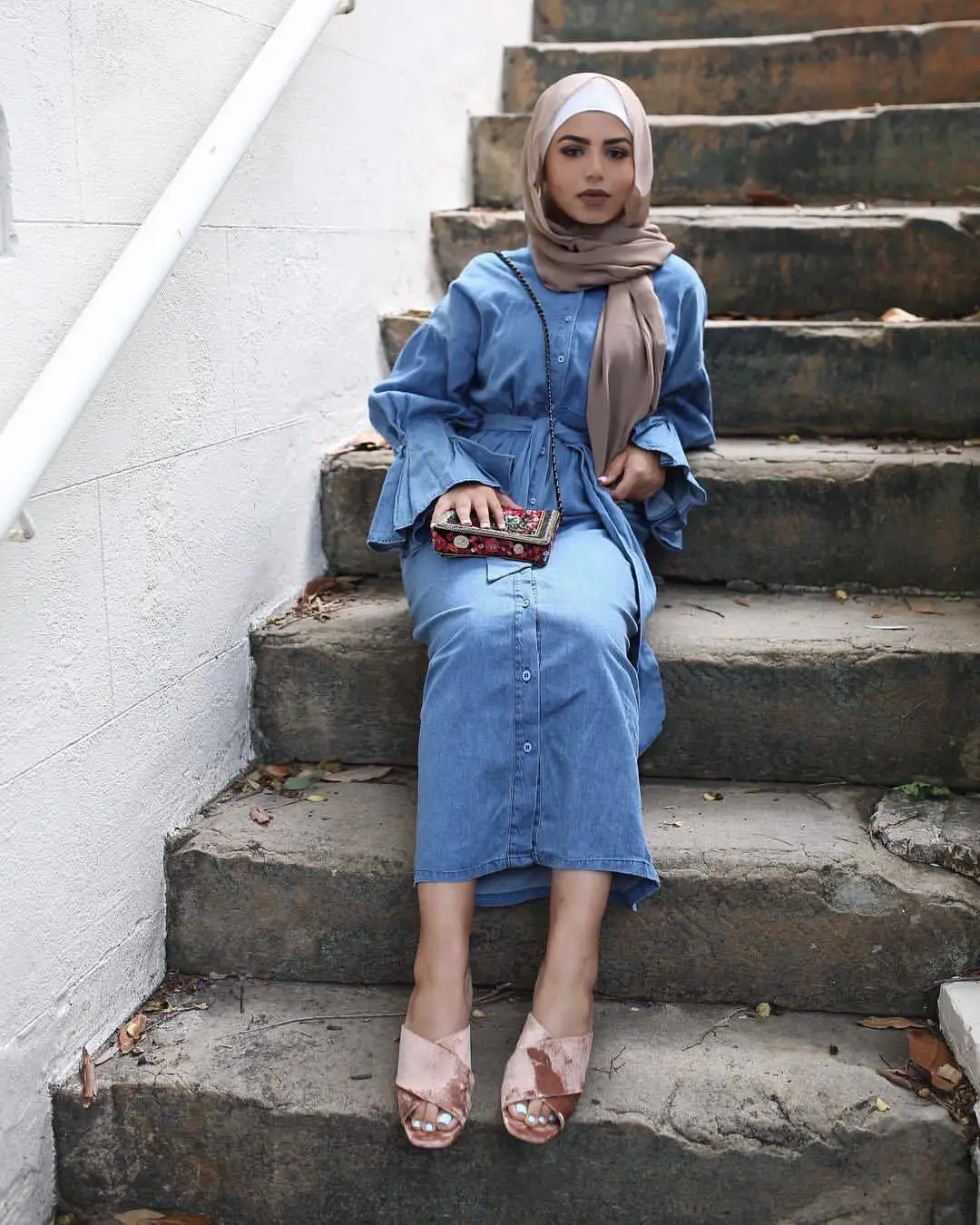 Džinsinio Audinio Kaftan Dubajus Abaja Kimono Musulmonų Suknelė, Hijab Abayas Moterų Apdaras Caftan Marocain Kataras Turkijos Elbise Islamo Apranga