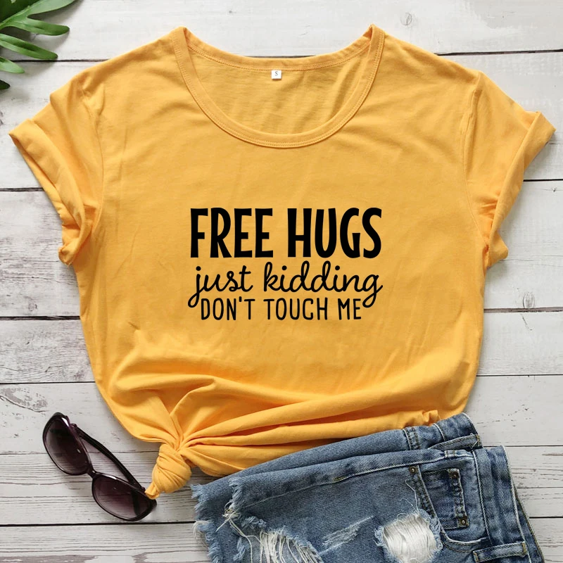 Free Hugs juokauju Don ' t Touch Me T-shirt Sarkastiškas Moterų trumpomis Rankovėmis Intravertas Marškinėlius Juokinga Unisex Socialinis Atskyrimas Viršūnės