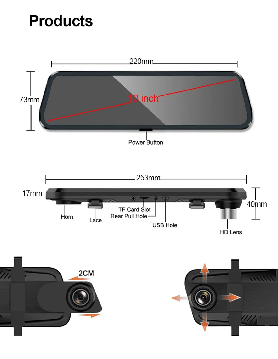 Full HD 1080P Automobilių Dvr Kamera Auto 10 Colių galinio vaizdo Veidrodis brūkšnys Skaitmeninis Vaizdo įrašymo įrenginys Dual Lens Registratory vaizdo Kamera