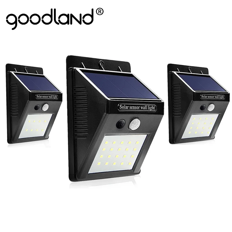Goodland LED Saulės Šviesos, Lauke, Saulės Lempa su Judesio davikliu Saulės energija Varomas Vandeniui Sodo Apdaila Sienos Lempos