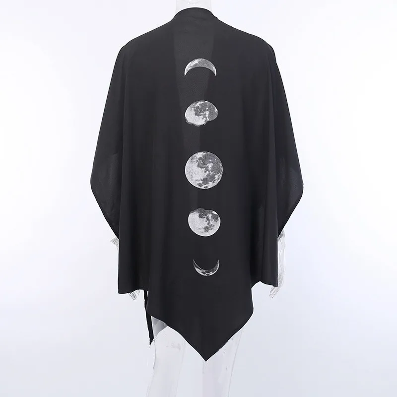 Gotikos Mėnulio Fazės Didžiuliais Neteisėtų Juodas Apsiaustas Moterų Rudenį, Žiemą 2020 Geometrinis Y2k Grafinis Goth Outwear Pončai Ponios