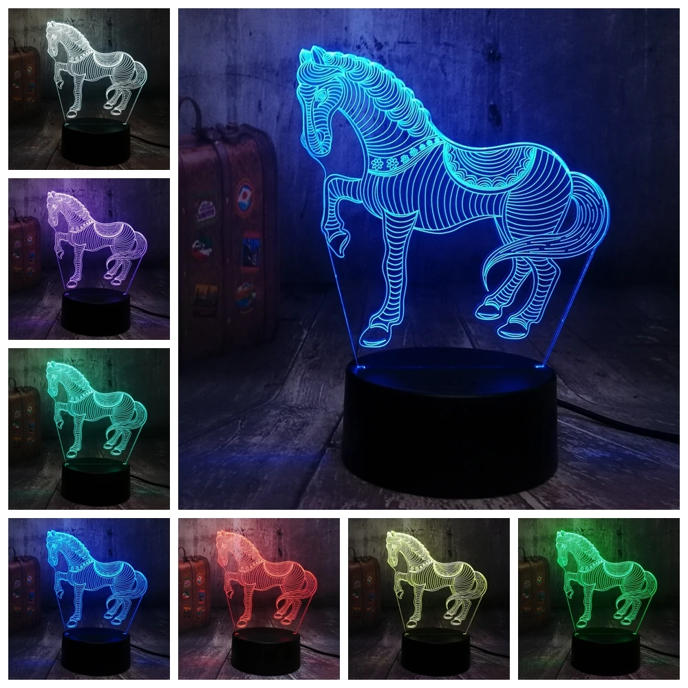 Gyvūnų Arklių 3D Iliuzija LED Nakties Šviesos Vaikai, Berniukas Žaislas 7 Spalvų Keitimas Juostoje Namuose Miegamojo Puošimas Stalo Lempa Gimtadienio, Kalėdų žibintas