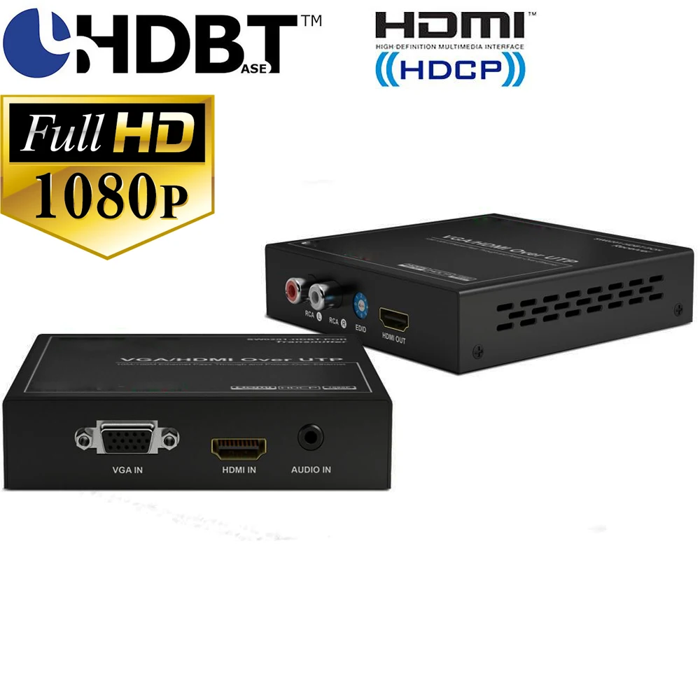 HDbaset extender komplektas 100M 2-in-1 HDMI VGA į HDMI extender 