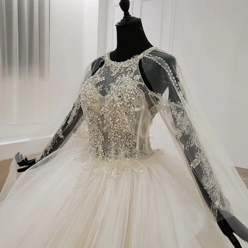 HTL1122 ilgomis rankovėmis vestuvių suknelės, specialūs o-kaklo kamuolys suknelė appliques granulių kristalų nuotakos suknelė suknelė ilgai traukinio abiti da sposa