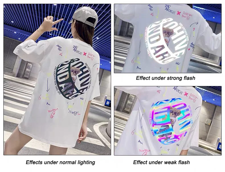 Harajuku Hip-Hop Moterų Marškinėliai INS Atspindintis Atgal Animacinių filmų Lokys T-shirt 2020 metų Vasaros Prarasti Pora Vidutinio ilgio, trumpomis Rankovėmis Viršūnes