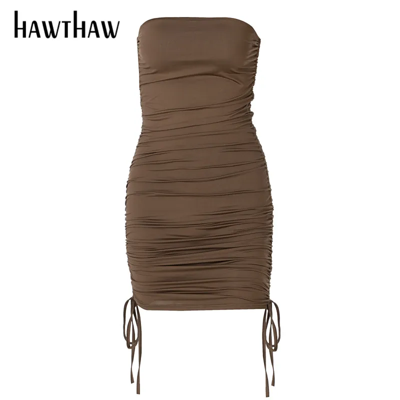 Hawthaw Moterys Vasarą Stebėjimo Bodycon Plisuotos Soild Spalvos Plonas Paketo Klubo Mini Suknelė Sundress 2021 Moterų Drabužių Streetwear