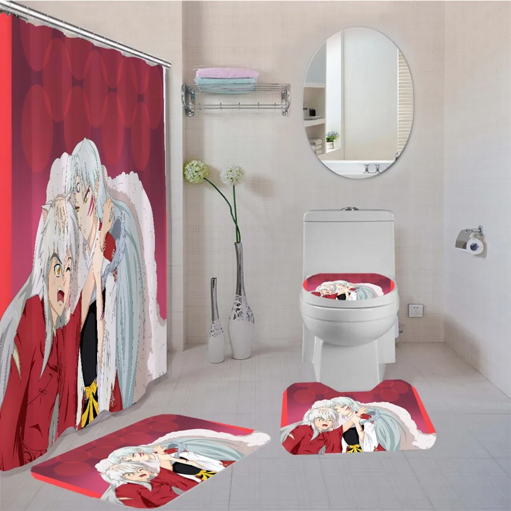 Inuyasha Vonios Užuolaidų Komplektas 4 Gabalas Vandeniui Anime Dušo Užuolaidos Tualeto Dangčio Dangtelis Vonios Kilimėlių Japonija, Anime, Vonios Kambarys Dekoro Rinkinys