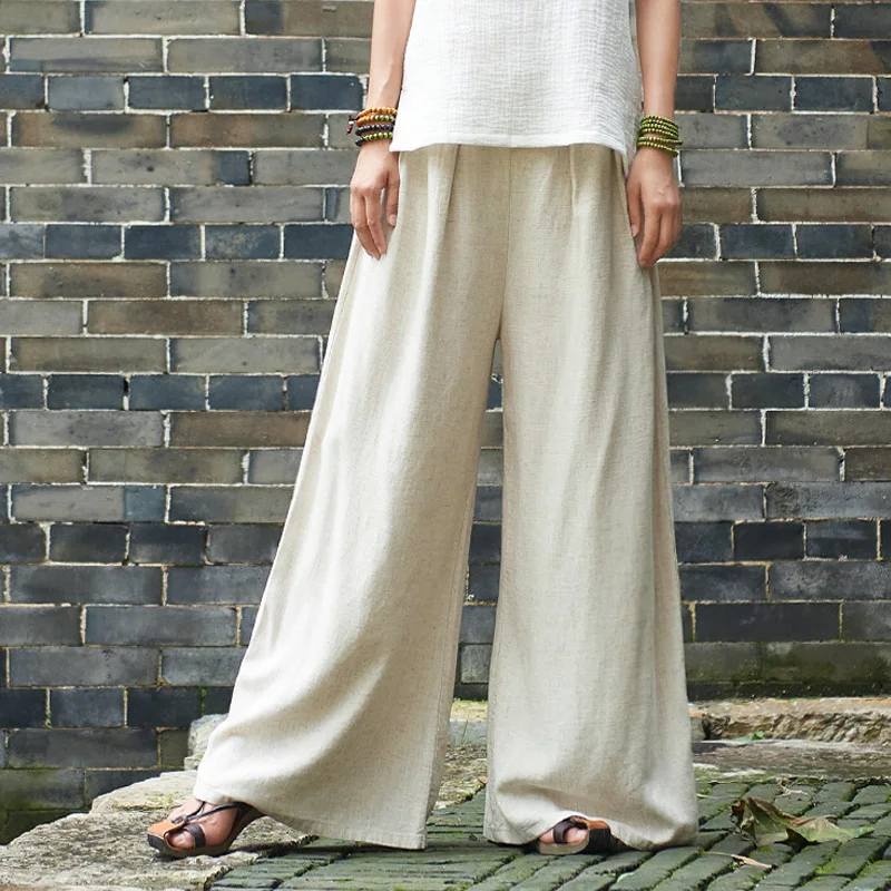 Johnature Moterų Pločio Kojų Kelnės Medvilnės Skalbiniai Kelnių Japonija Stiliaus Kietosios Spalvos Kelnės Elastingos Juosmens 2020 