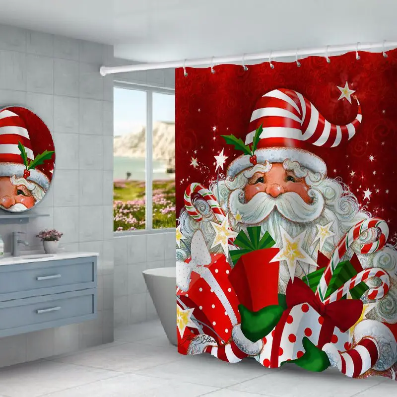 Kalėdų Dušo Užuolaidų Audinys Apdailos Vonios kambarys Su 12 Kabliukų Rinkinys Dušo Užuolaidos 180*180cm/71*71inch